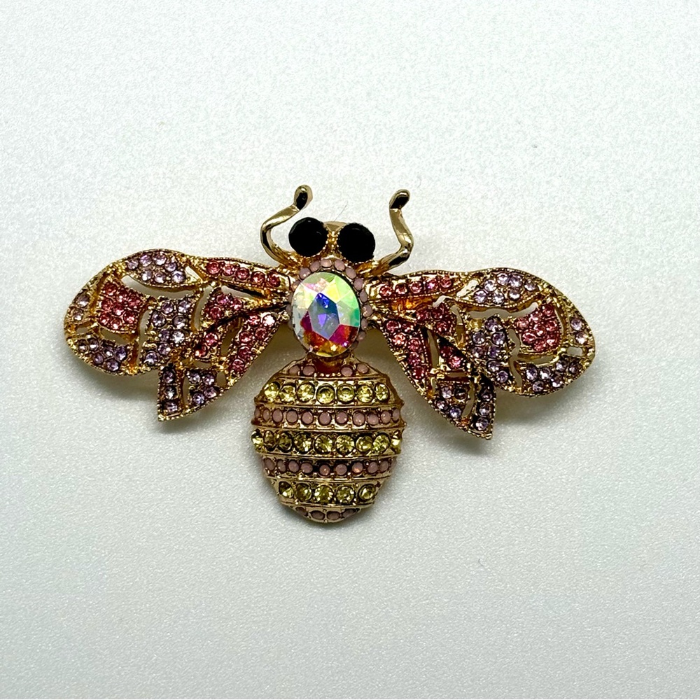Colorful Rhinestone Bee Brooch